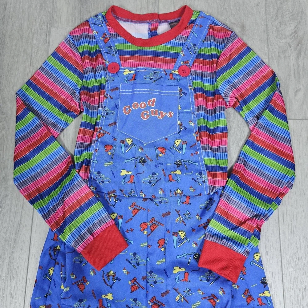 Chucky Halloween Costume Girls Medium 8-10 Years Old Blue One Piece Jumpsuit